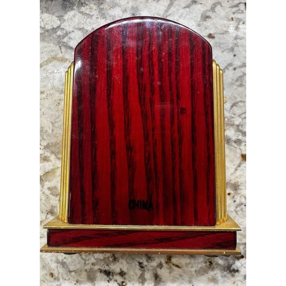 Seth Thomas Quartz Mantel Clock Wood Gold Tone Desk Office 5.5” Works